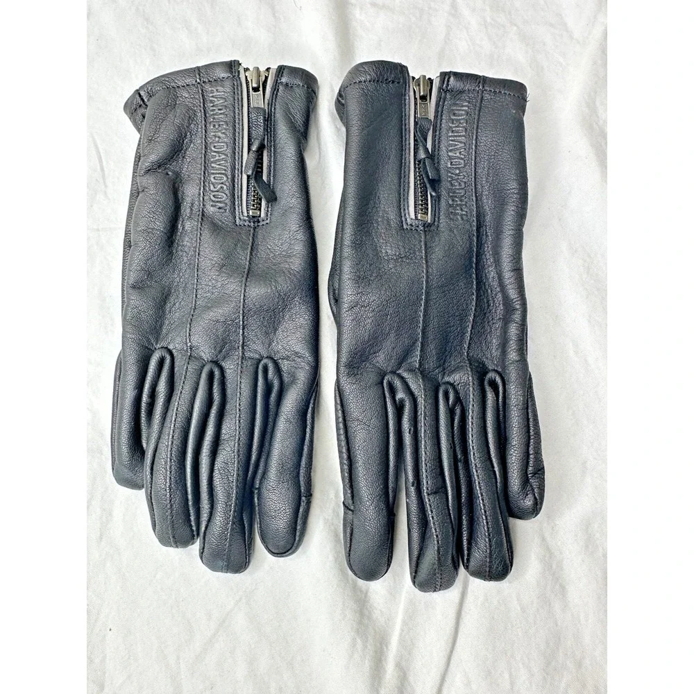 Harley Davidson Gloves Womens Black Leather Sz M Biker Motorcycle Zipper